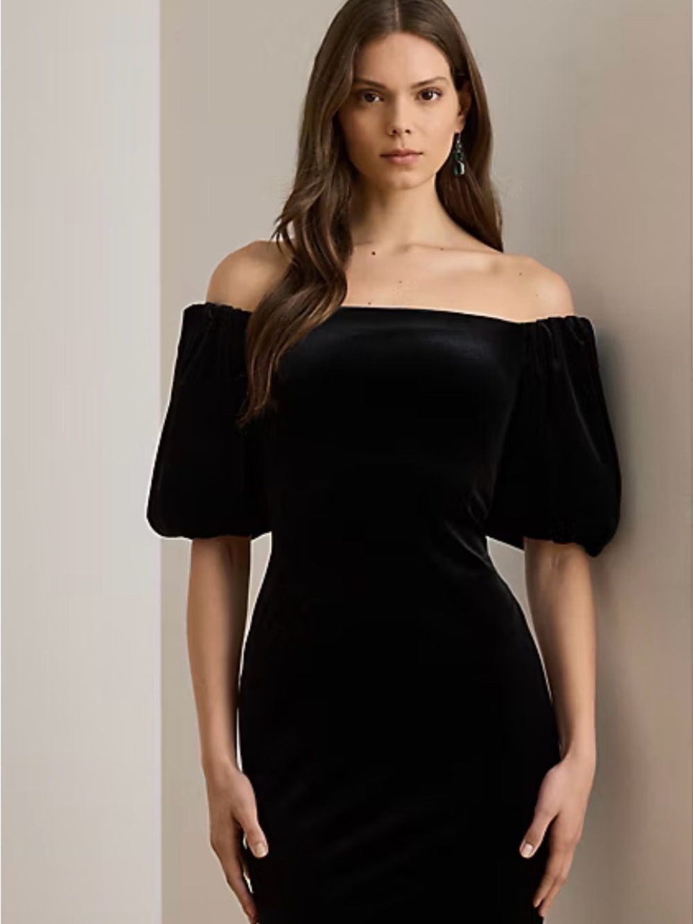 Velvet Bubble-Sleeve Cocktail Dress